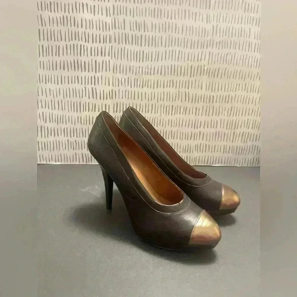 MRKT. - Women’s Stilettos Brown‎ Leather With Bronze Cap Toe - Size 37.5